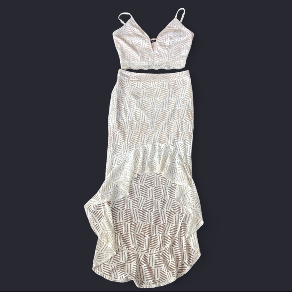 Banjul Cream Geometric High Low Dress